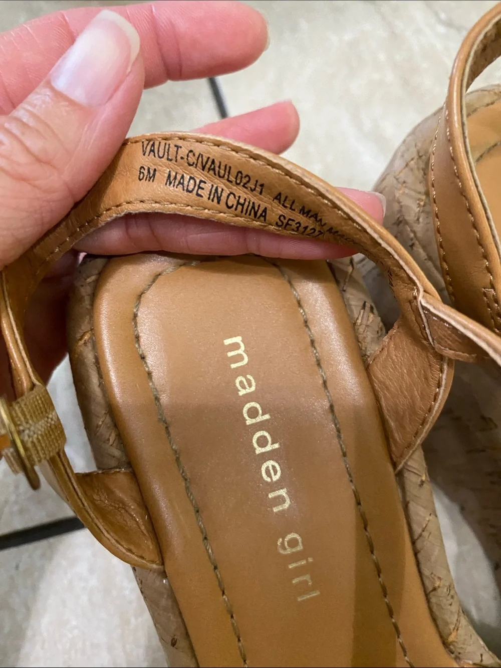 Madden Girl Tan Strappy Cork Wedge Sandals